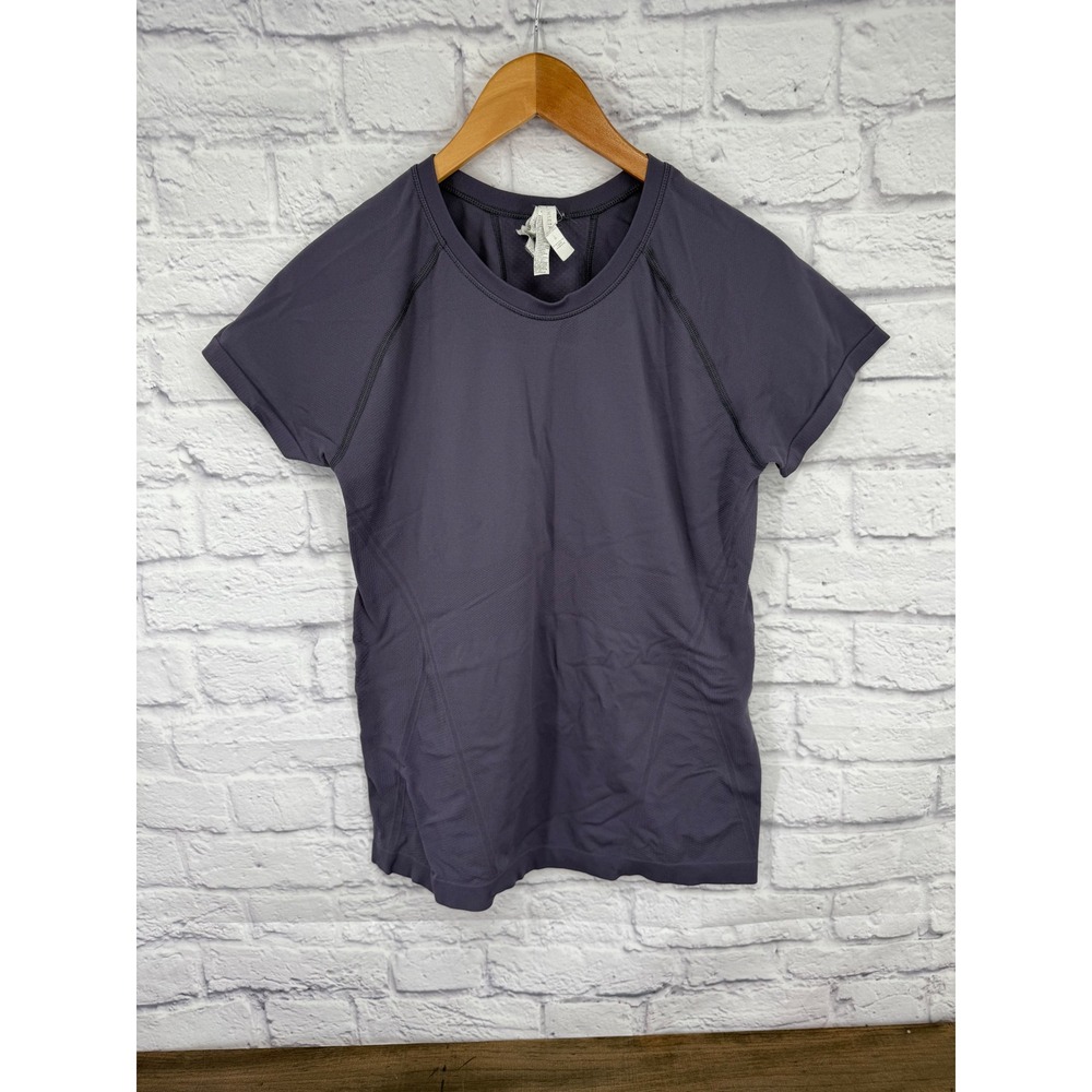Athleta Momentum Women's Purple Grey Short Sleeve Athleisure Top Workout Gym L